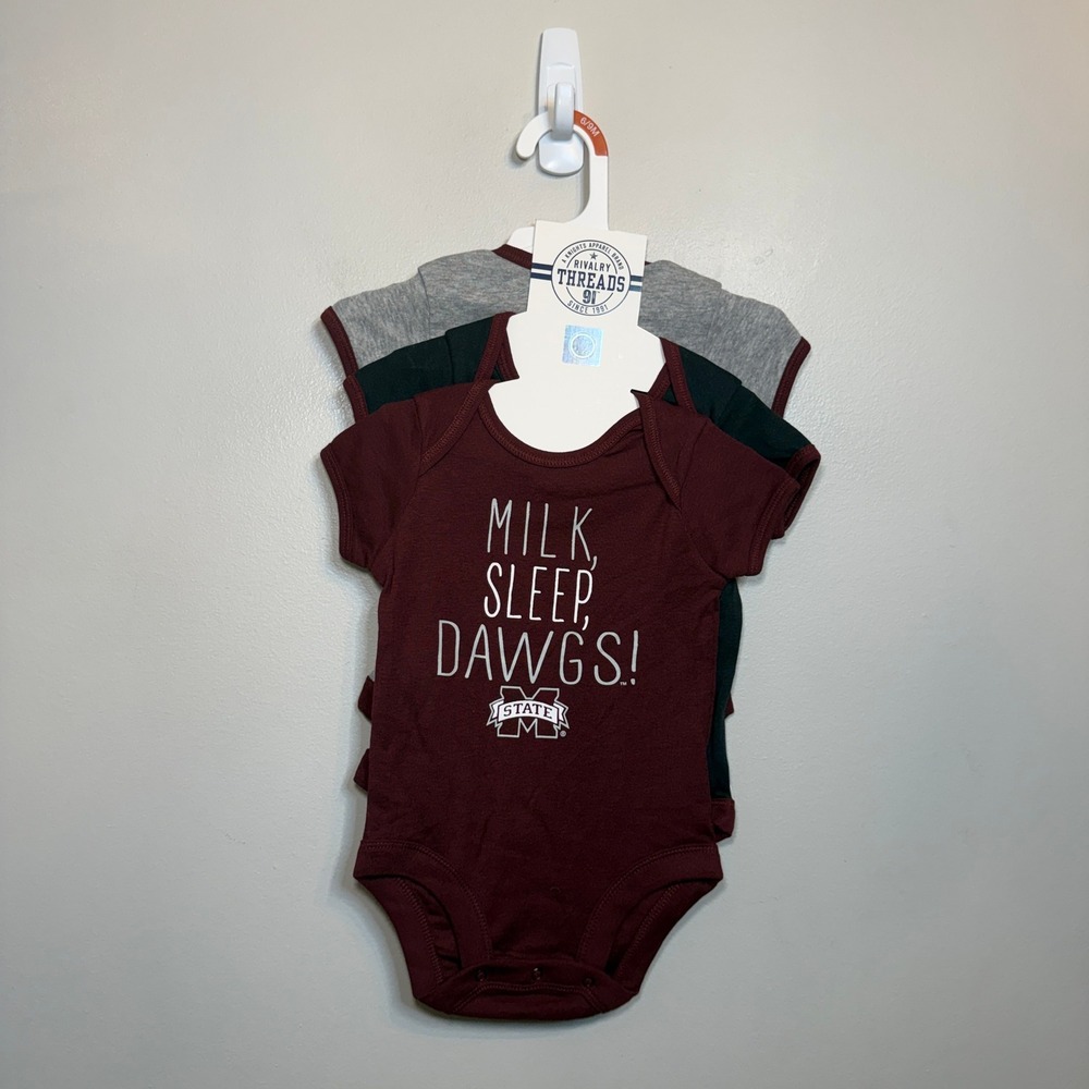 Mississippi State Bulldogs Rivalry Threads Infant Bodysuit 3-Pack 6-9M NEW